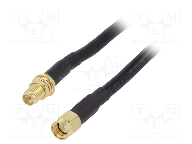 Cable; 50Ω; 10m; RP-SMA male,RP-SMA female; black; straight