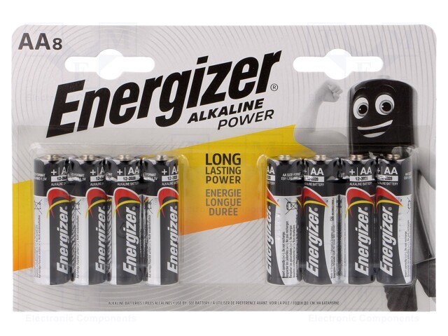Battery: alkaline; 1.5V; AA; Base; Batt.no: 8; non-rechargeable