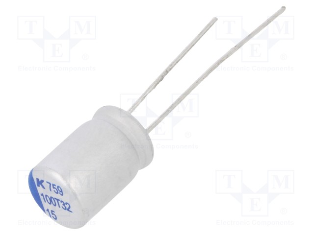 Polymer Aluminium Electrolytic Capacitor, 15 µF, 100 V, Radial Leaded, A759 Series, 0.052 ohm