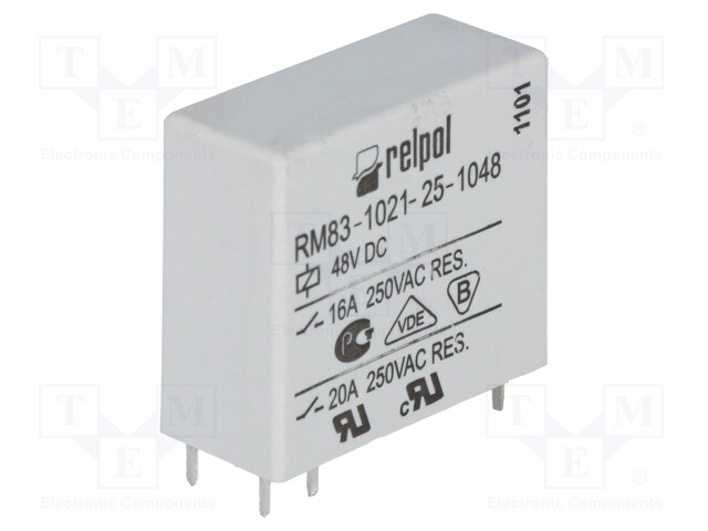 Relay: electromagnetic; SPST-NO; Ucoil: 48VDC; 16A/250VAC; 16A