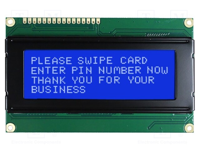 Display: LCD; alphanumeric; STN Negative; 20x4/4x20; blue; LED