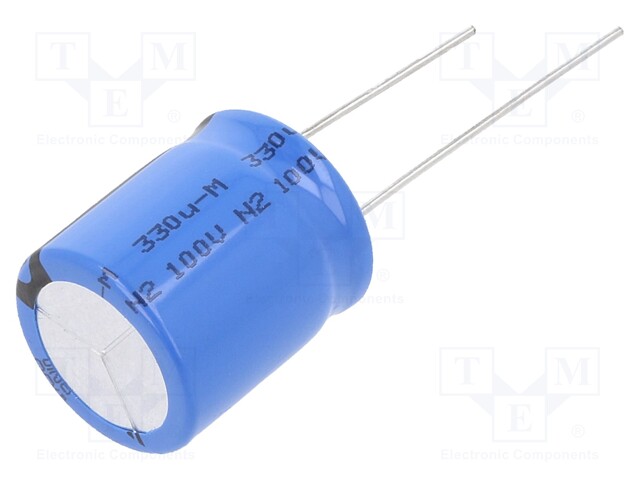 Capacitor: electrolytic; THT; 330uF; 100VDC; Ø18x20mm; Pitch: 7.5mm