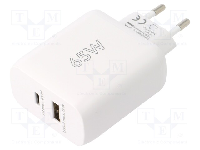 Power supply: switched-mode; plug; 65W; Plug: EU; Usup: 110÷240VAC