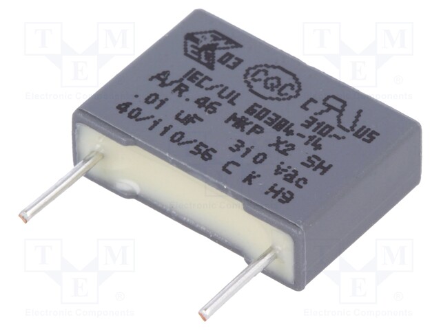 Capacitor: polypropylene; X2; 10nF; 10mm; ±20%; 13x4x9mm; -40÷110°C