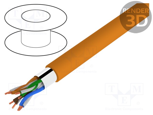 Wire; F/UTP; 5e; stranded; CCA; 4x2x26AWG; PVC; orange; 100m