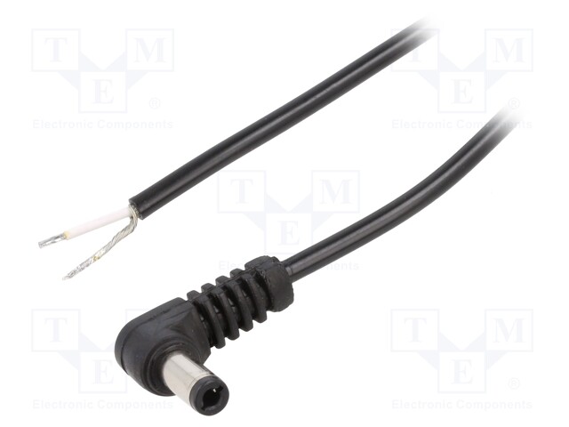 Cable; wires,DC 5,5/2,5 plug; angled; 0.5mm2; black; 1.5m