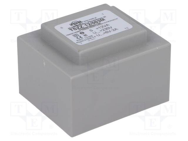 Transformer: encapsulated; 12VA; 230VAC; 6V; 2A; Mounting: PCB; IP00