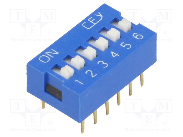 Switch: DIP-SWITCH; Poles number: 6; ON-OFF; 0.05A/12VDC; Pos: 2