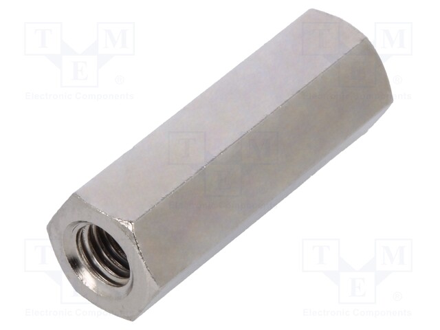 Screwed spacer sleeve; Int.thread: M6; 30mm; hexagonal; brass