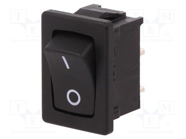 ROCKER; SPST; Pos: 2; OFF-ON; 12A/250VAC; black; IP40; none; 100mΩ