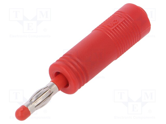 Plug; 4mm banana; 25A; 30VAC; 60VDC; red; Plating: nickel plated