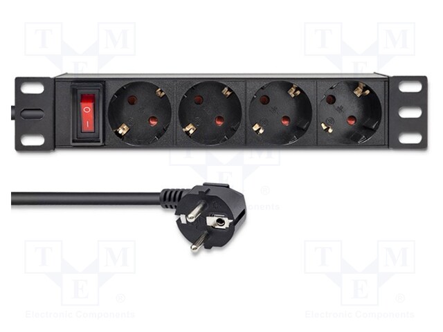 Plug socket strip: protective; Sockets: 4; 250VAC; 16A; black