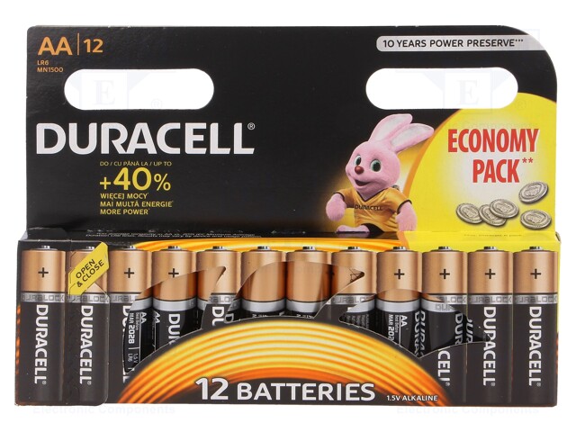 Battery: alkaline; 1.5V; AA; Batt.no: 12; non-rechargeable