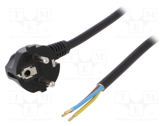 Cable; SCHUKO plug,CEE 7/7 (E/F) plug angled,wires; 2m; black