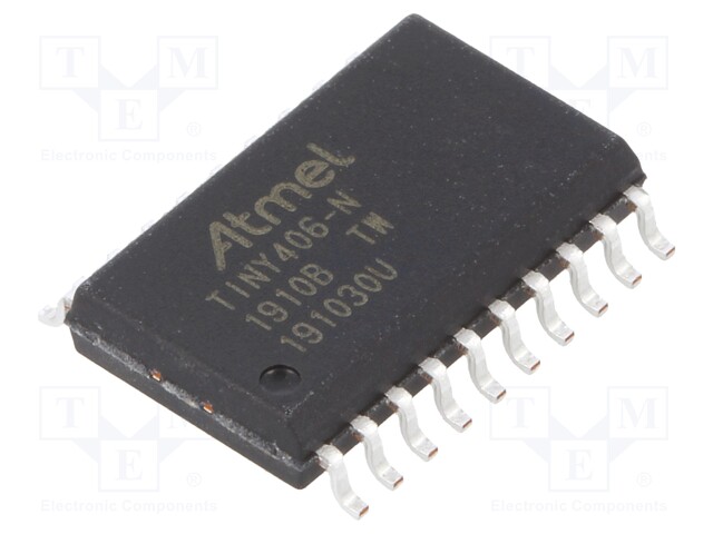 AVR microcontroller; EEPROM: 128B; SRAM: 256B; Flash: 4kB; SO20-W