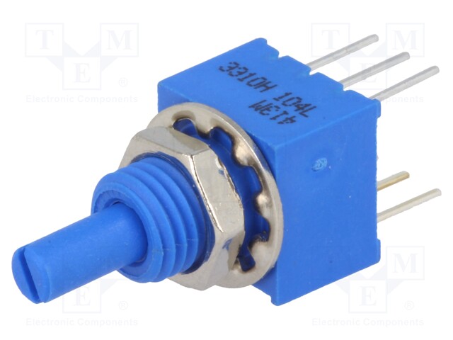 Potentiometer: shaft; single turn; 100kΩ; ±20%; 0.25W; linear; THT