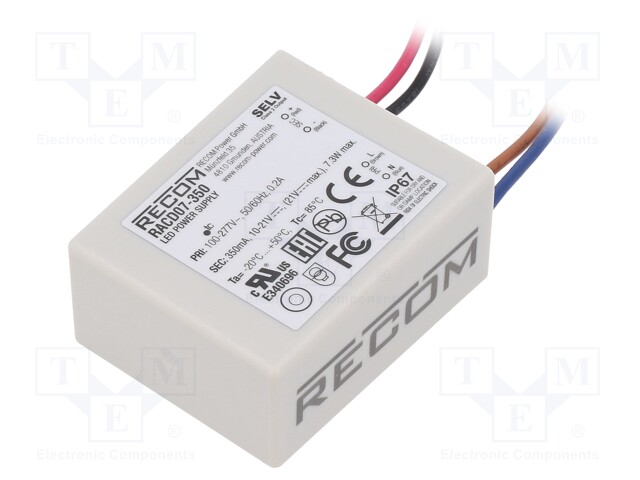 Power supply: switched-mode; LED; 7W; 10÷20VDC; 350mA; 90÷295VAC