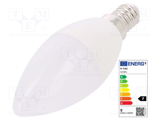 LED lamp; neutral white; E14; 220/240VAC; 470lm; 5.5W; 200°