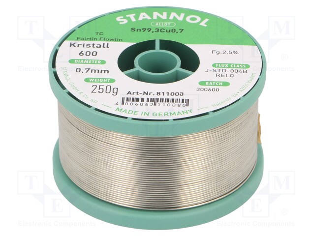 Soldering wire; Sn99,3Cu0,7; 0.7mm; 250g; lead free; Package: reel