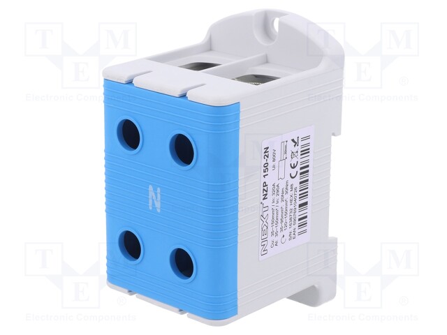 Splice terminal: rail; 150mm2; ways: 1; terminals: 4; blue; TS35