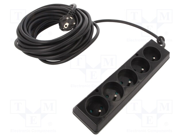 Extension lead; Sockets: 5; black; 3x1,5mm2; 10m; 16A