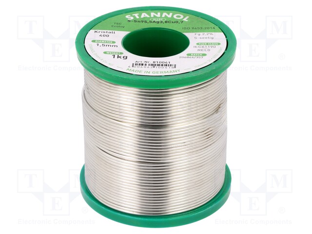 Soldering wire; Sn95Ag4Cu1; 1.5mm; 1kg; lead free; Package: reel