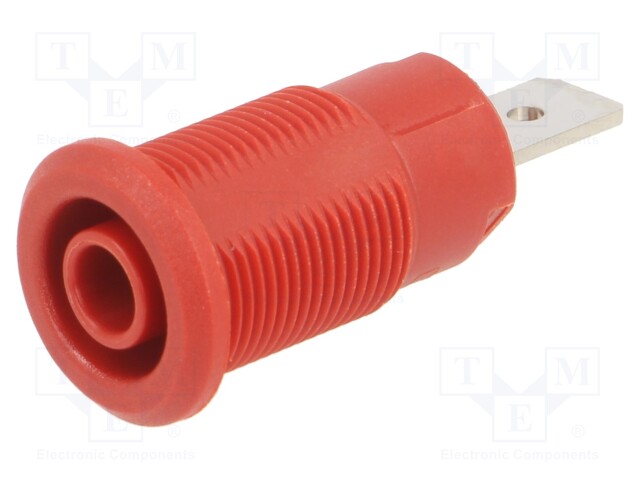 Socket; 4mm banana; 32A; 1kV; Cutout: Ø12.2mm; red; nickel plated