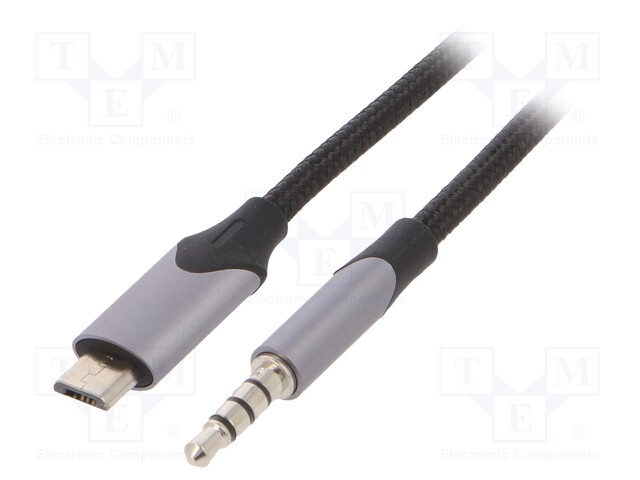 Cable; Jack 3.5mm plug,USB B micro plug; 1m; black; Øcable: 3.5mm