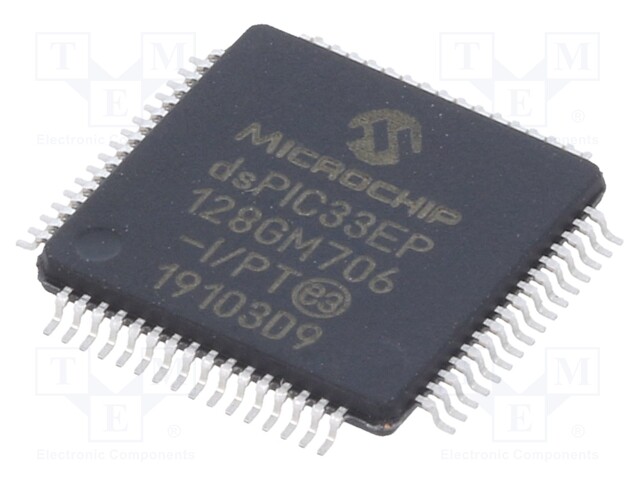 DsPIC microcontroller; SRAM: 16kB; Memory: 128kB; TQFP64; 0.5mm