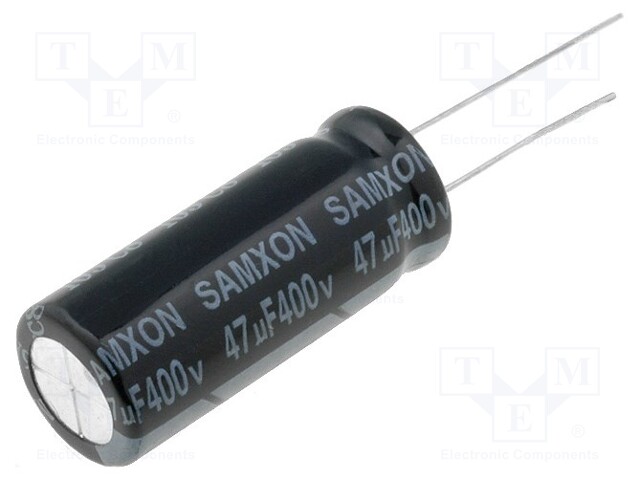 Capacitor: electrolytic; THT; 47uF; 400VDC; Ø12.5x30mm; Pitch: 5mm