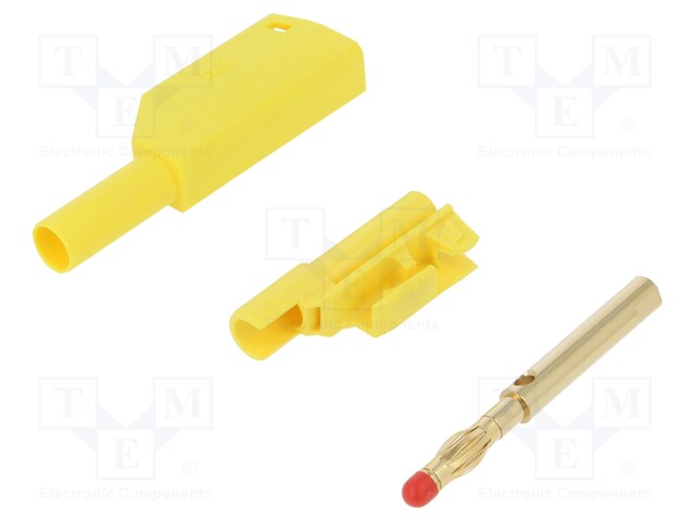 Plug; 4mm banana; 32A; 1kV; yellow; with 4mm axial socket; 2.5mm2