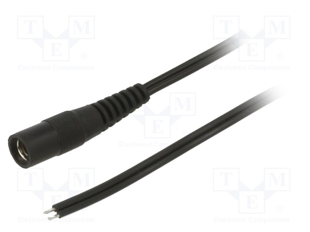 Cable; wires,DC 5,5/2,1 socket; straight; 0.5mm2; black; 5m