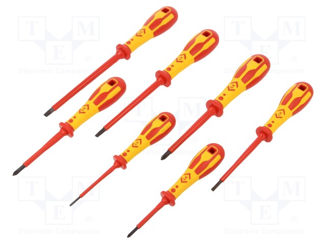 Screwdrivers; Pcs: 7; insulated; Package: cardboard packaging