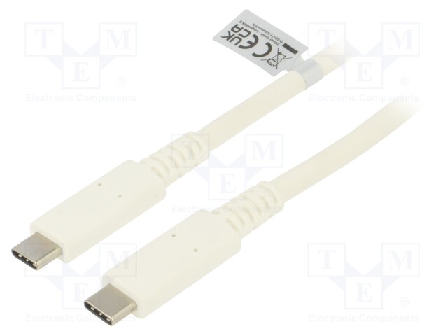 Cable; USB 4.0; USB C plug,both sides; 0.8m; white; 40Gbps; 100W