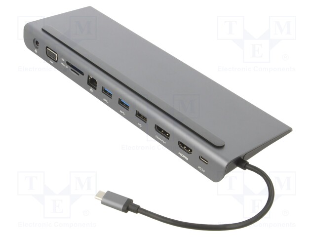 Docking station; USB 3.0; 0.18m; black; 5Gbps; grey; 100W