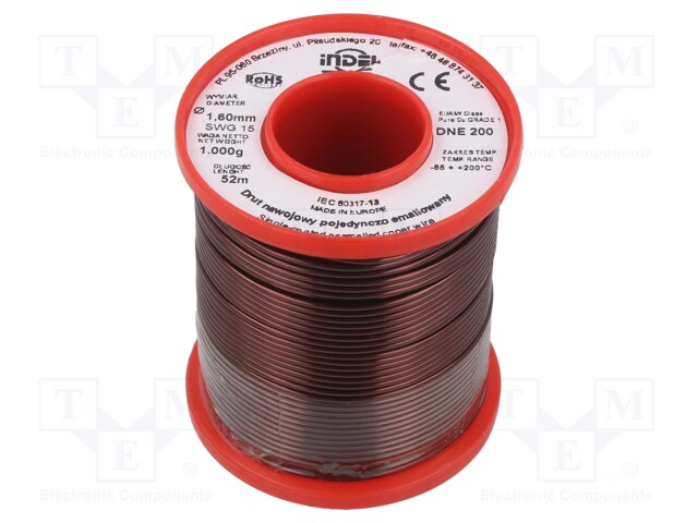 Coil wire; single coated enamelled; 1.6mm; 1kg; -65÷200°C