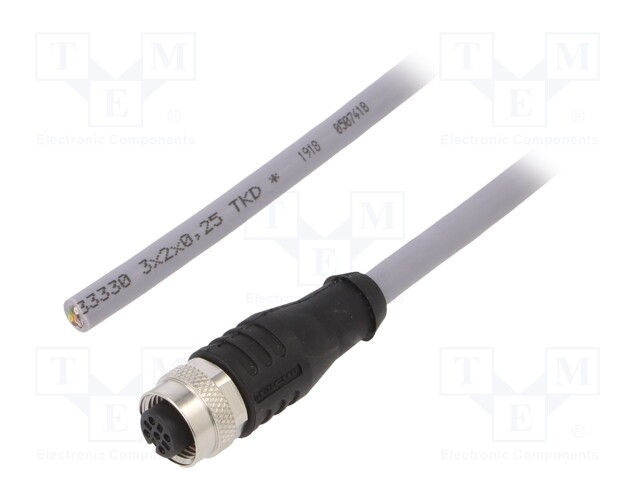 Connection lead; M12; PIN: 5; straight; 5m; plug; -30÷80°C; IP67