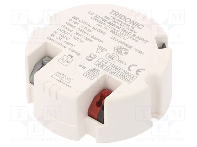 Power supply: switched-mode; LED; 32W; 24÷40VDC; 700÷800mA; IP20