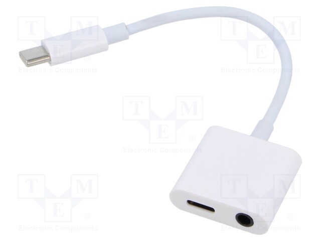 Cable; Jack 3.5mm socket,USB C socket,USB C plug; 0.15m; white