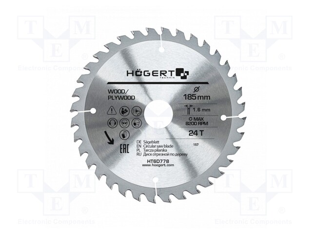 Circular saw; Ø: 185mm; Øhole: 30mm; W: 1.6mm; Teeth: 24