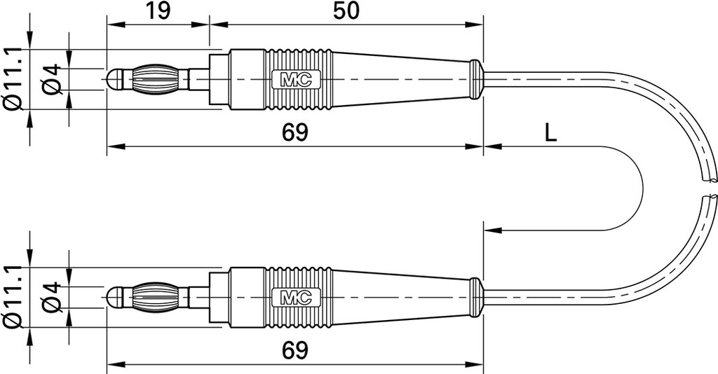 Test lead; 19A; 30VAC; 60VDC; brown; non-insulated; gold-plated