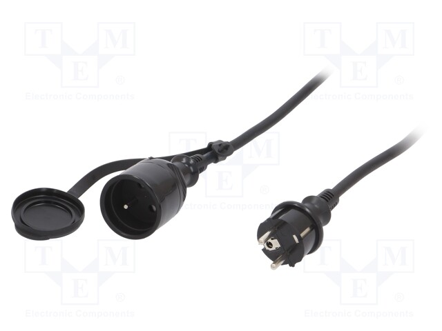 Extension lead; Sockets: 1; rubber; black; 3x1,5mm2; 20m; 16A