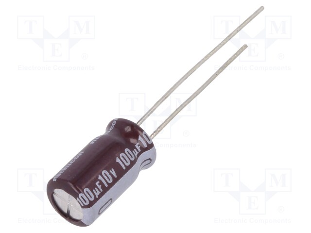 Capacitor: electrolytic; low impedance; THT; 100uF; 10VDC; ±20%