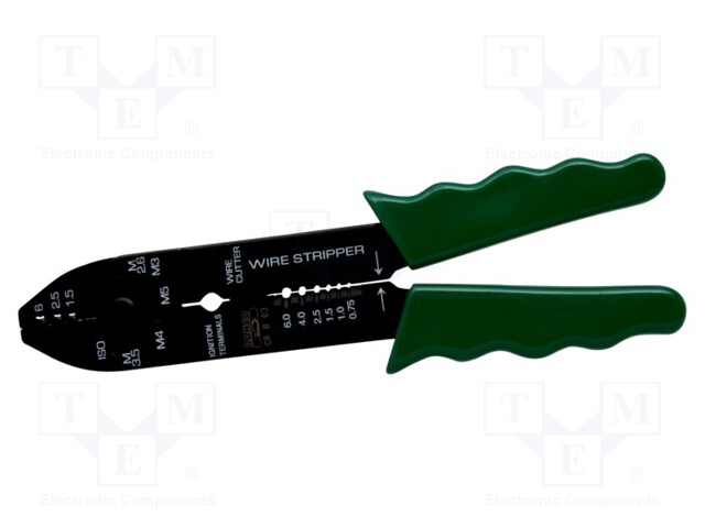 Tool: multifunction wire stripper and crimp tool; Wire: round