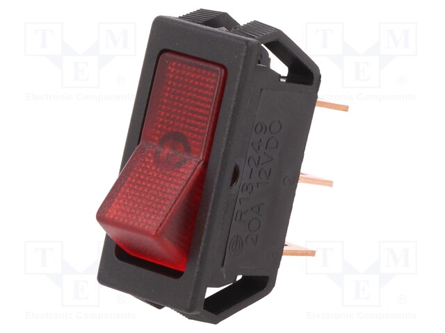 ROCKER; SPST; Pos: 2; OFF-ON; 20A/12VDC; red; neon lamp; 50mΩ