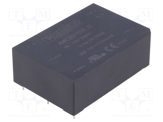 Converter: AC/DC; 20W; Uout: 5VDC; Iout: 3.5A; 75%; Mounting: PCB