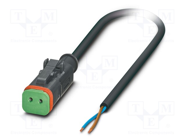 Connection lead; DT06-2S; PIN: 2; straight; 10m; plug; 48VAC; 8A