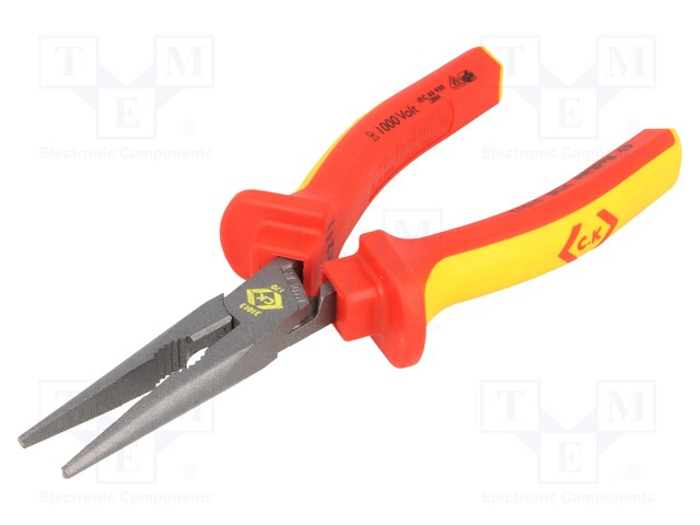 Pliers; insulated,straight,half-rounded nose,elongated; 170mm