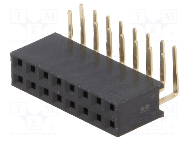 Socket; pin strips; female; PIN: 16; angled 90°; 2.54mm; THT; 2x8