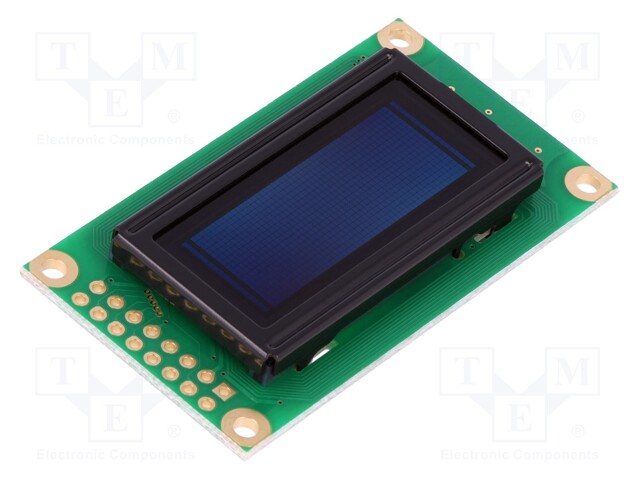 Display: OLED; alphanumeric; 8x2; Window dimensions: 38x16mm